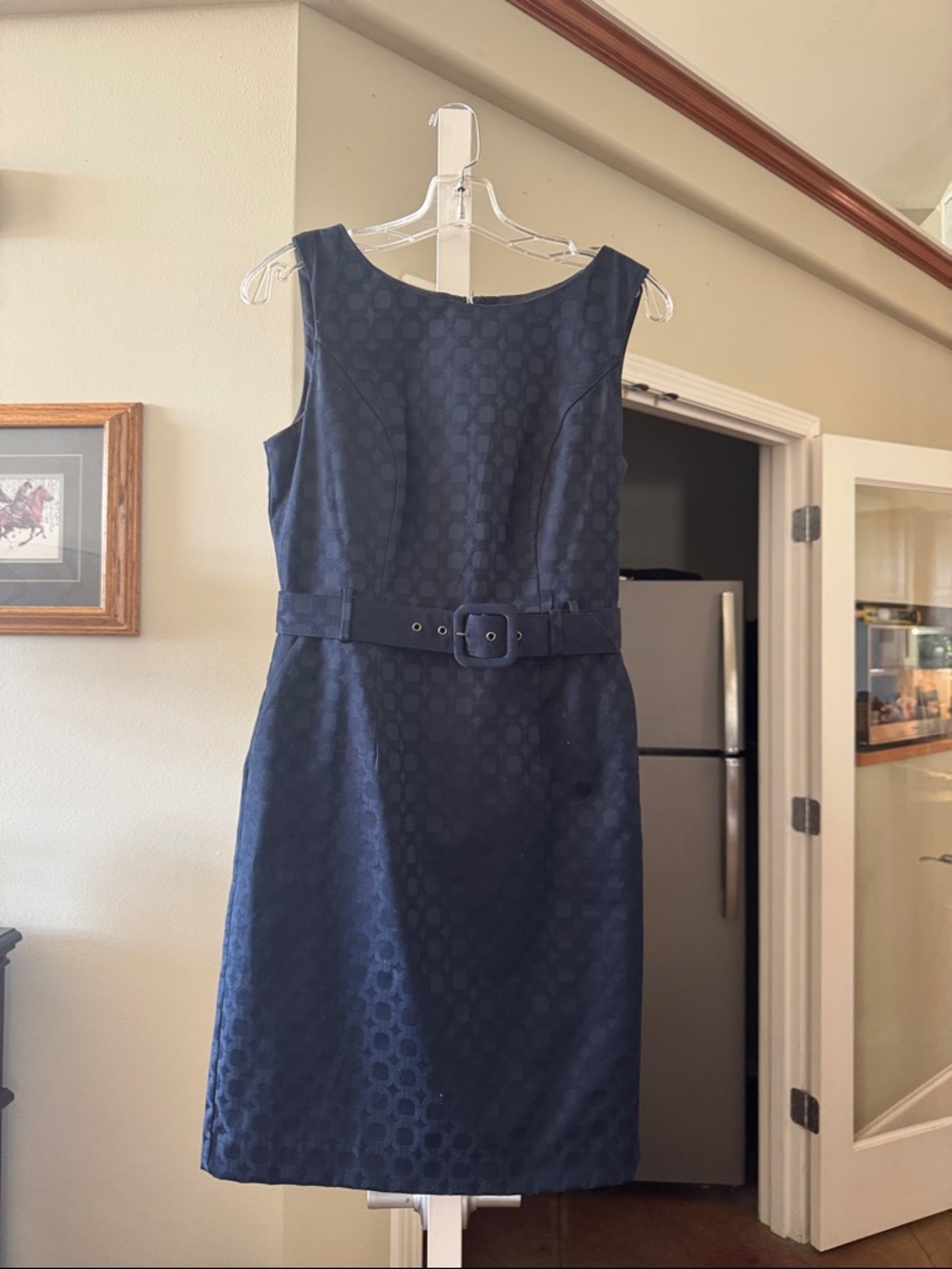 Banana Republic Navy Textured Belted Midi Dress
